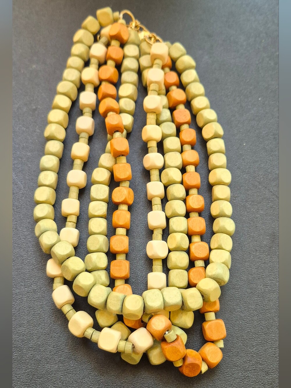 Plunder Olive, Cream & Orange Beaded Multi-Strand Necklace 18" - NIP - Picture 2 of 4